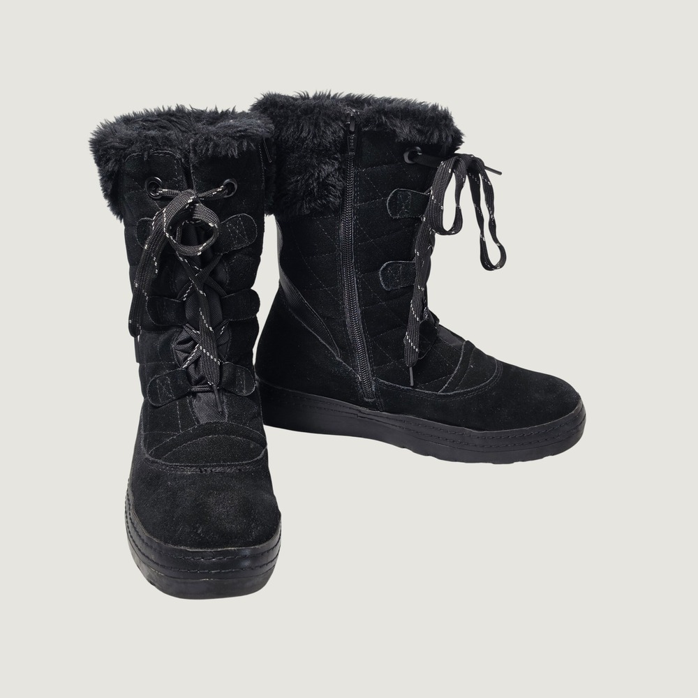 BareTraps Lara Black Suede Faux Fur Winter Boots Stay Dry System Womens 8M New